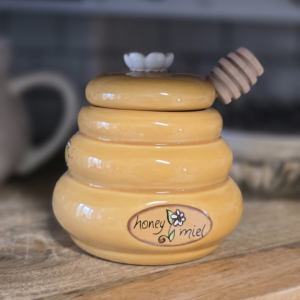 Ceramic Honey Pot with Dipper - Yellow